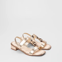 Sandália Feminina Mississipi Salto Baixo Flat Textura Snake Metalizado Ouro