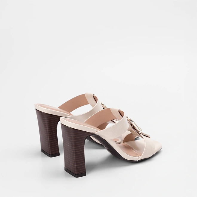 Tamanco Feminino Gabriela Salto Alto Detalhe Fivela Off White