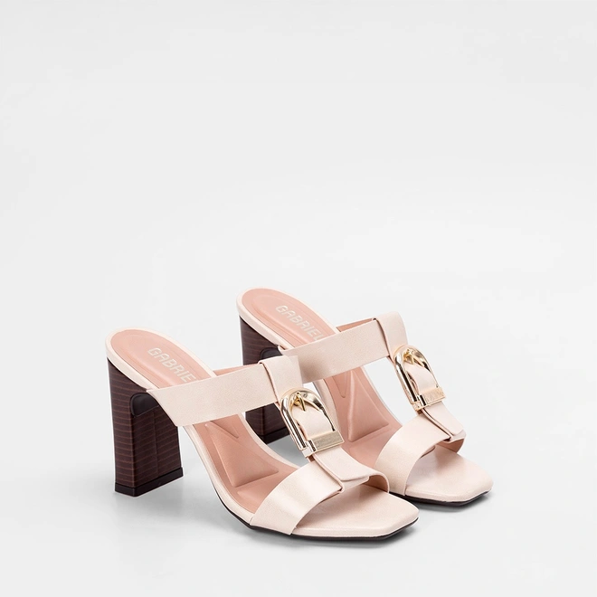Tamanco Feminino Gabriela Salto Alto Detalhe Fivela Off White