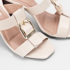 Tamanco Feminino Gabriela Salto Alto Detalhe Fivela Off White