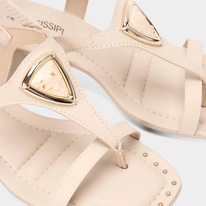 Sandália Feminina Mississipi Detalhe Pedraria Off White