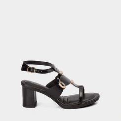Sandália Feminina Mississipi Salto Grosso Médio Enfeite Bold Preto