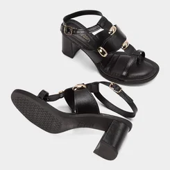 Sandália Feminina Mississipi Salto Grosso Médio Enfeite Bold Preto
