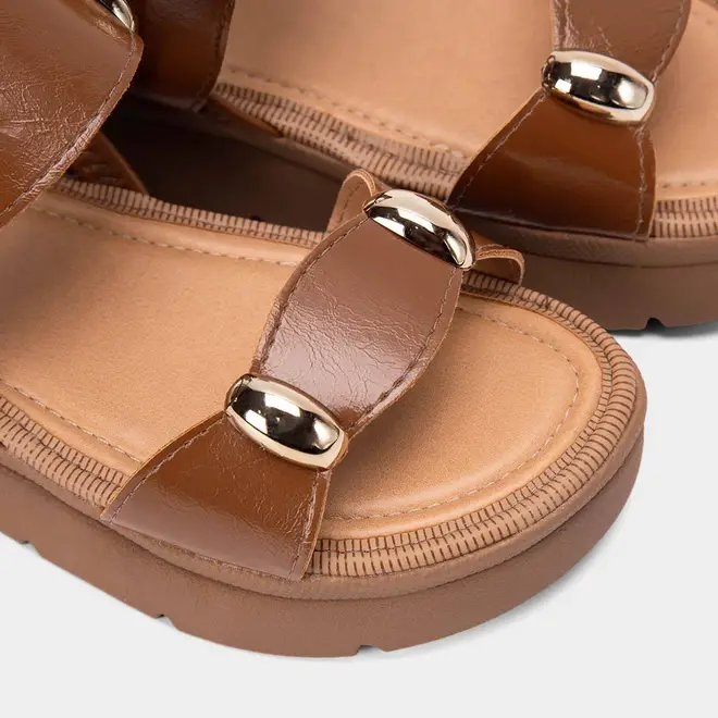 Sandália Feminina Mississipi Detalhes Bold Caramelo