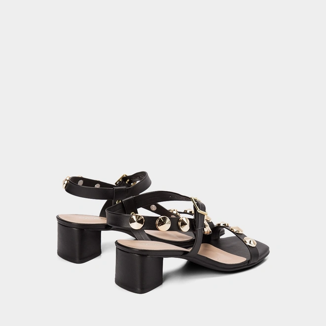 Sandália Feminina Penélope Salto Geométrico Tachas Preto
