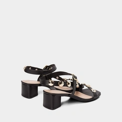 Sandália Feminina Penélope Salto Geométrico Tachas Preto