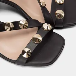 Sandália Feminina Penélope Salto Geométrico Tachas Preto