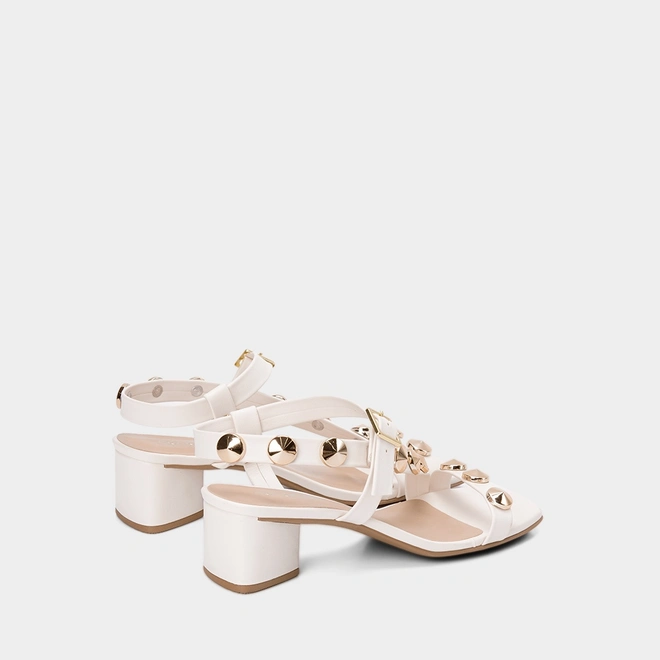 Sandália Feminina Penélope Salto Geométrico Tachas Off White