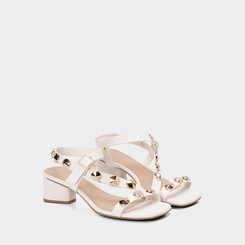 Sandália Feminina Penélope Salto Geométrico Tachas Off White