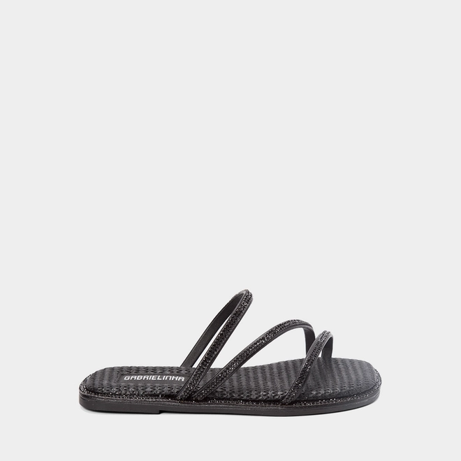 Rasteira Infantil Gabrielinha Tiras Strass Preto