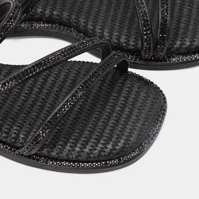 Rasteira Infantil Gabrielinha Tiras Strass Preto