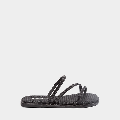 Rasteira Infantil Gabrielinha Tiras Strass Preto