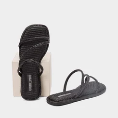 Rasteira Infantil Gabrielinha Tiras Strass Preto