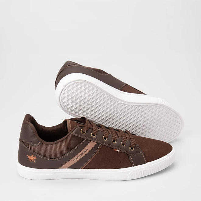 Tênis Casual Masculino Polo Energy Recorte Lateral Marrom