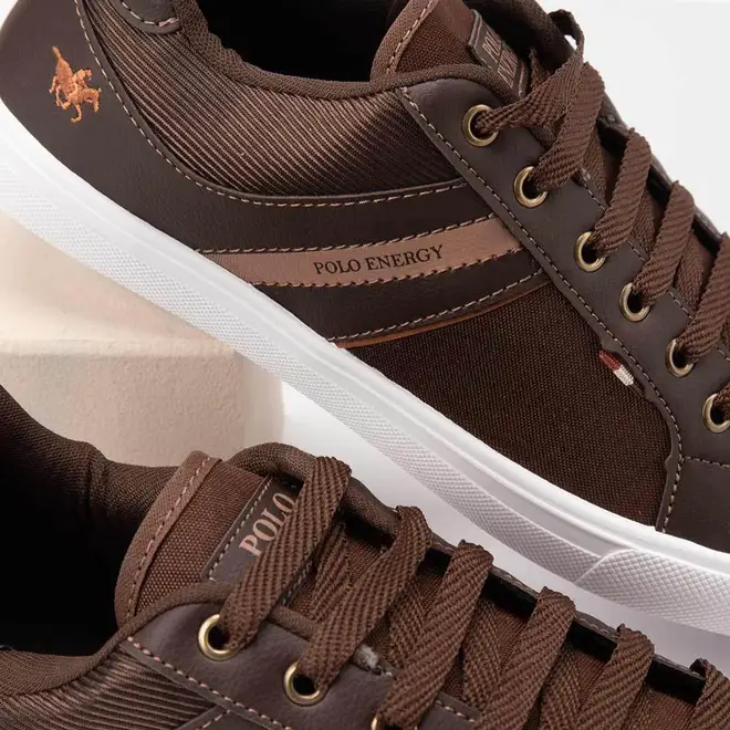 Tênis Casual Masculino Polo Energy Recorte Lateral Marrom