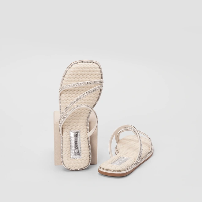 Rasteira Infantil Gabrielinha Tiras Strass Off White