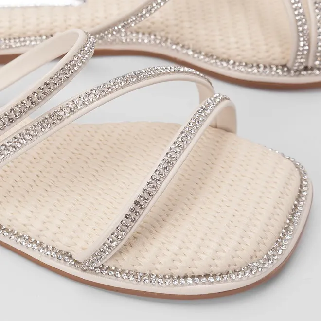 Rasteira Infantil Gabrielinha Tiras Strass Off White