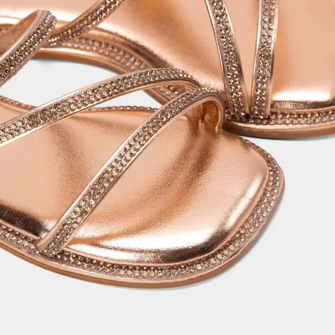 Rasteira Infantil Gabrielinha Tiras Strass Metalizado Rose Gold