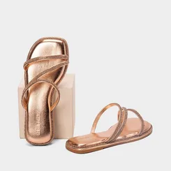 Rasteira Infantil Gabrielinha Tiras Strass Metalizado Rose Gold