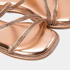 Rasteira Infantil Gabrielinha Tiras Strass Metalizado Rose Gold
