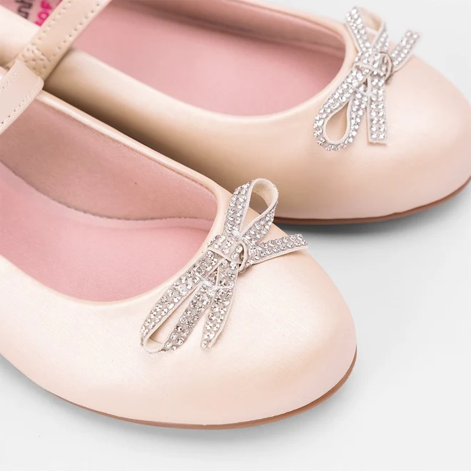 Sapatilha Boneca Infantil Molekinha Strass Detalhe Laço Bege