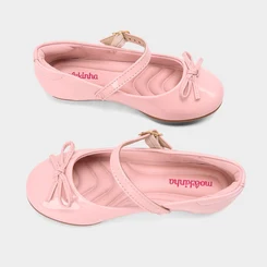 Sapatilha Boneca Infantil Molekinha Verniz Laço Rosa
