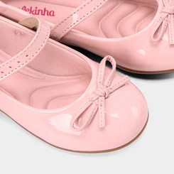 Sapatilha Boneca Infantil Molekinha Verniz Laço Rosa
