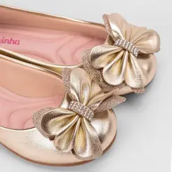 Sapatilha Infantil Molekinha Strass Detalhe Laço Ouro