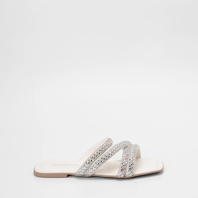 Rasteira Feminina Gabriela Multitiras Strass Off White