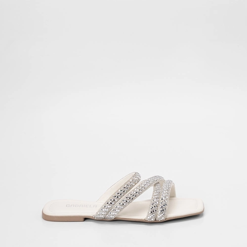Rasteira Feminina Gabriela Multitiras Detalhe Strass Off White