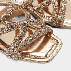 Rasteira Feminina Gabriela Multitiras Detalhe Strass Ouro