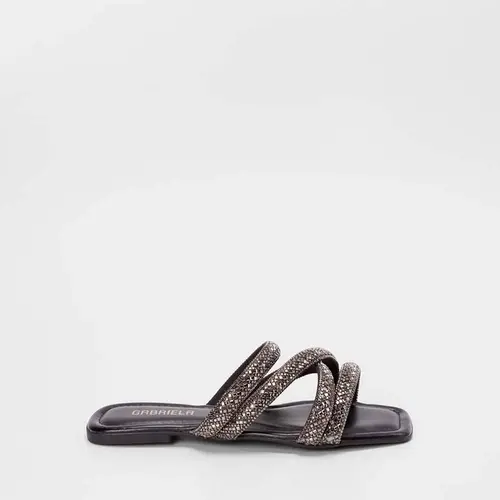 Rasteira Feminina Gabriela Multitiras Cruzadas Detalhe Strass Preto