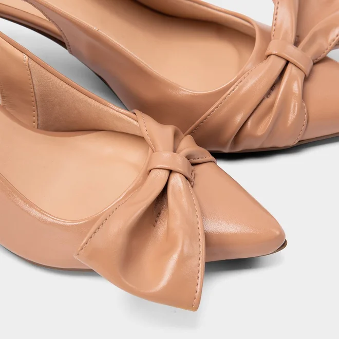 Scarpin Slingback Feminino Gabriela Detalhe Laço Nude