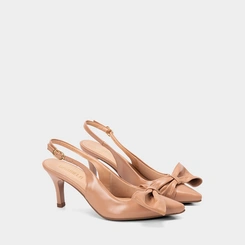 Scarpin Slingback Feminino Gabriela Detalhe Laço Nude