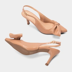 Scarpin Slingback Feminino Gabriela Detalhe Laço Nude