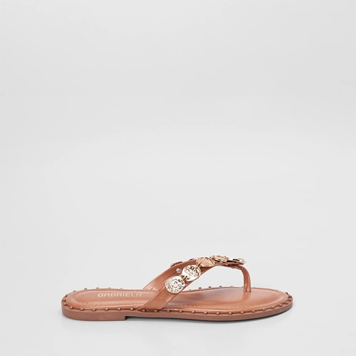 Rasteira Feminina Gabriela Detalhe Metalizado Caramelo