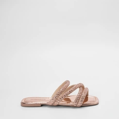 Rasteira Feminina Gabriela Multitiras Detalhe Strass Rose Gold