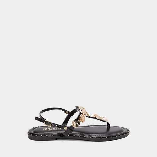 Sandália Rasteira Feminina Gabriela Detalhe Metalizado Preto