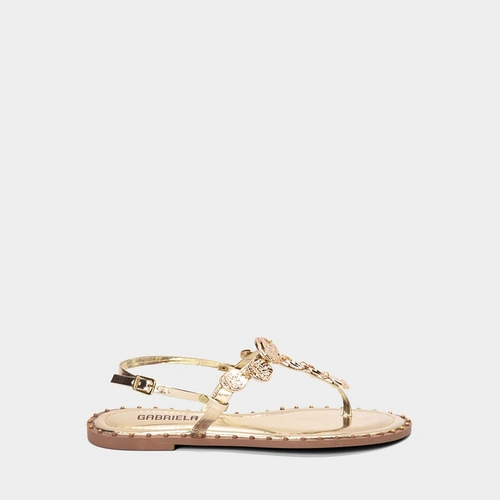 Sandália Rasteira Feminina Gabriela Detalhe Metalizado Ouro
