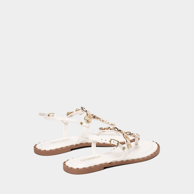 Sandália Rasteira Feminina Gabriela Detalhe Metalizado Off White