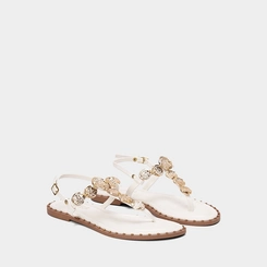 Sandália Rasteira Feminina Gabriela Detalhe Metalizado Off White