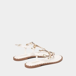 Sandália Rasteira Feminina Gabriela Detalhe Metalizado Off White