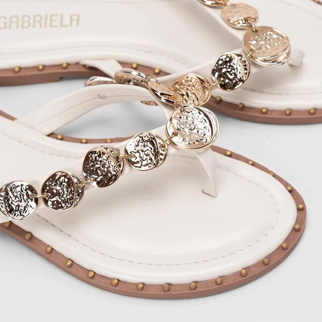Rasteira Feminina Gabriela Detalhe Metalizado Off White