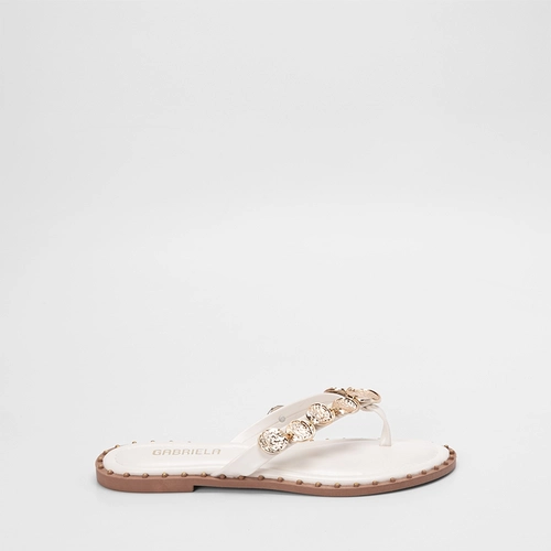 Rasteira Feminina Gabriela Detalhe Metalizado Off White