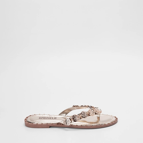 Rasteira Feminina Gabriela Detalhe Metalizado Ouro