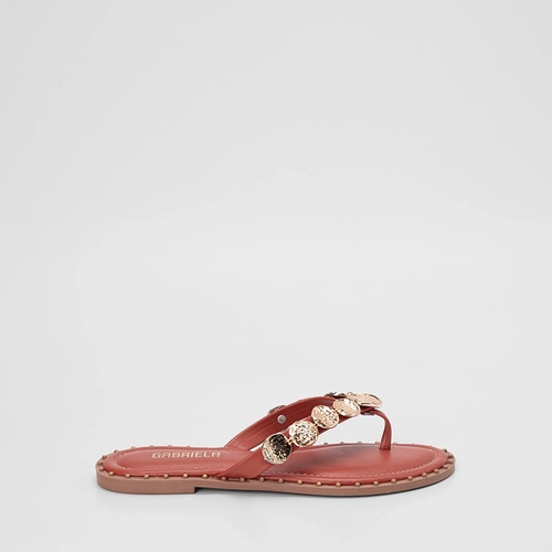 Rasteira Feminina Gabriela Detalhe Metalizado Coral