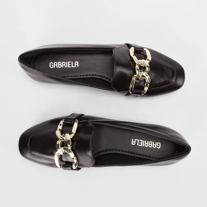 Mocassim Feminino Gabriela Enfeite De Corrente Preto