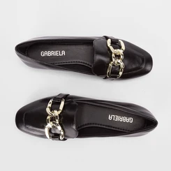 Mocassim Feminino Gabriela Enfeite De Corrente Preto