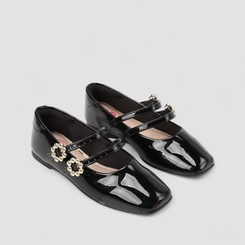 Sapatilha Infantil Molekinha Boneca Verniz Multi Tiras Fivela Preto