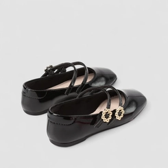 Sapatilha Infantil Molekinha Boneca Verniz Multi Tiras Fivela Preto